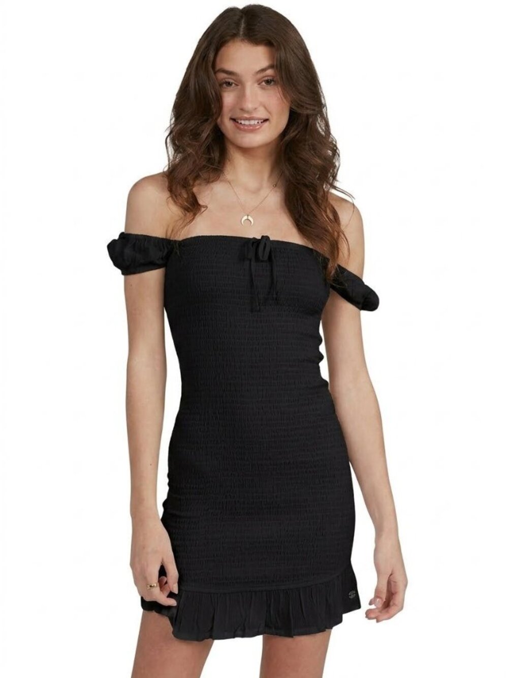 Roxy Sway With It Mini Dress Medium Off The Shoulder Smocked Ruffle Hem Chic NEW
